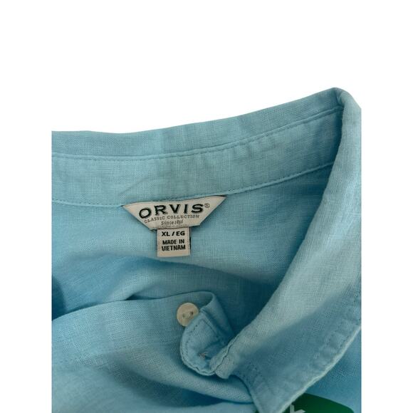 Orvis Women's Light Blue Linen Blend Button Up Short Sleeve Shirt Size XL - Picture 2 of 8
